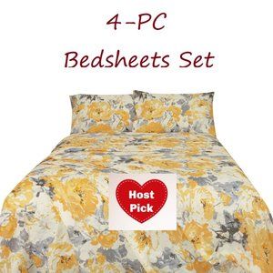 Bed Sheets Set 4-pc Yellow Floral Full Queen King size